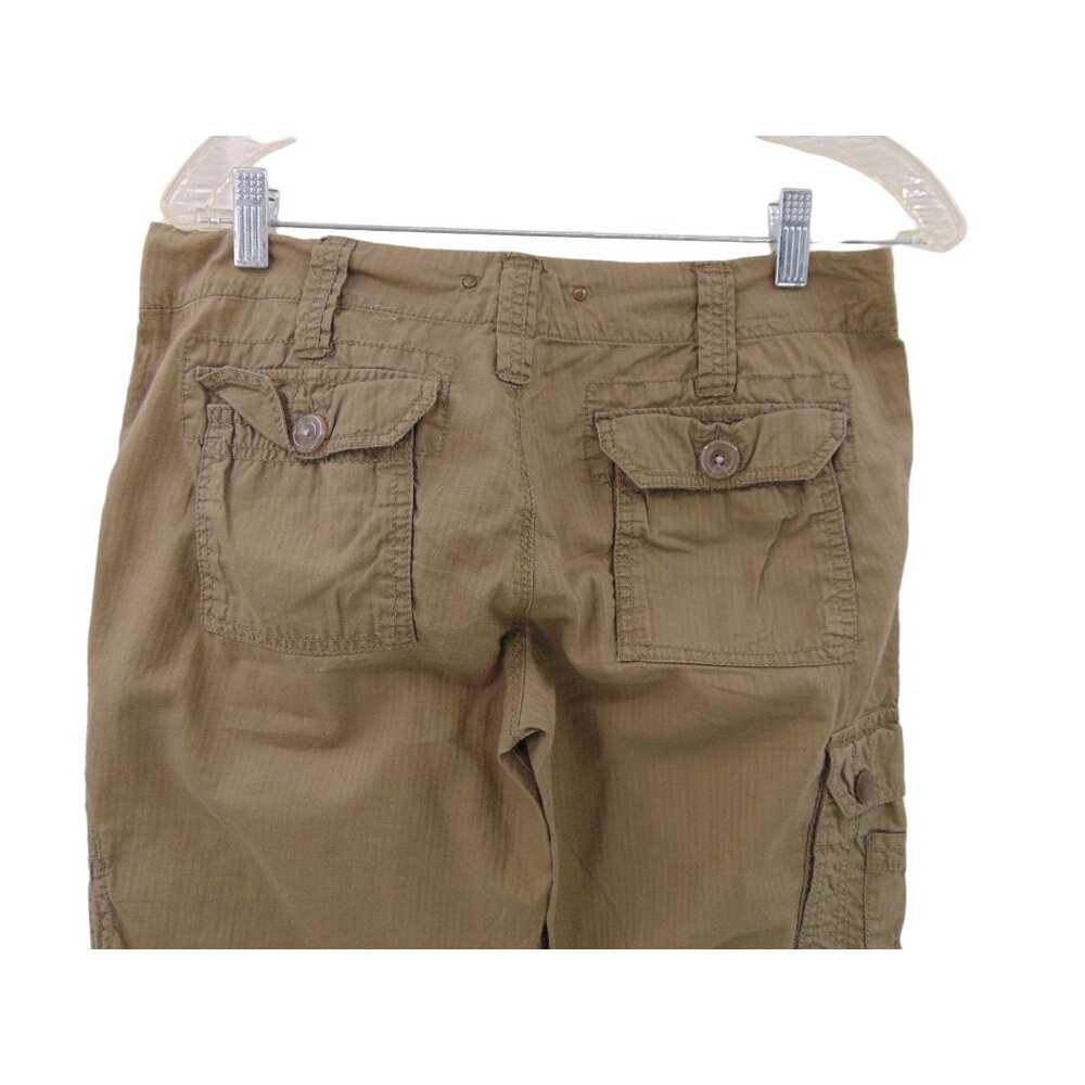 Hei Hei Anthropologie Green Pants 4 Shadow Stripe Cargo Pockets Low Rise Zipper - Picture 5 of 12